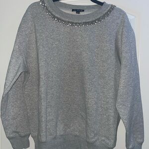 J. Crew Heather Gray Beaded Neckline Sweatshirt